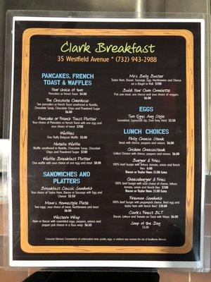 Breakfast and lunch menu