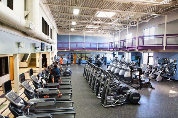 The sunny fitness area at the Longmont YMCA.