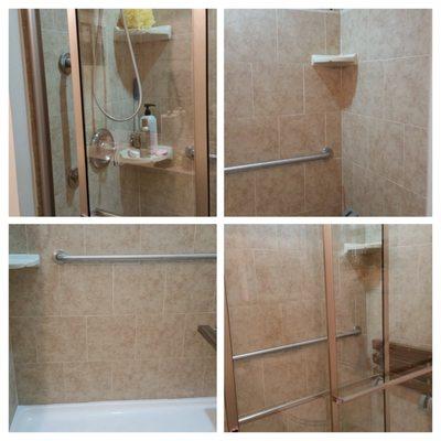 Closet converted to walk in shower with fold up seating