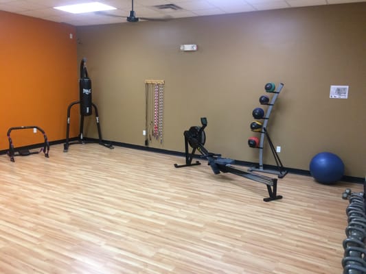 We LOVE our separate studio space for our classes or to get your cardio ON!  AND LOTS of Kettlebells too!