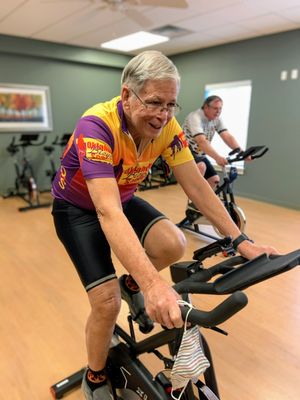 These guys can normally be found out on the road, but sometimes utilize the indoor spin bicycles when they want to get a quick ride in.