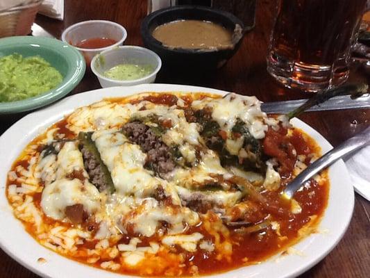 This is the stuffed poblano, it's the only thing we order, along with beer or a margarita and don't forget the flan too!