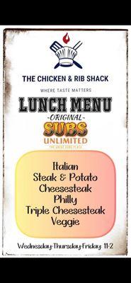 Lunch menu with subs unlimited offerings