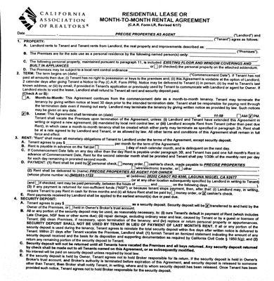 Page 1 paragraph 4 section B of the C.A.R.  Residential Lease or Month-to-Month Agreement