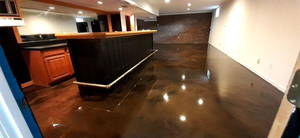 Residential Metallic Epoxy Flooring in Basement.