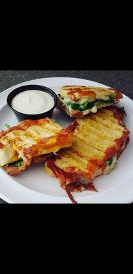 The Zanzer Panini - Mozzarella Cheese with spinach and tomato on focaccia bread