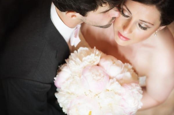 Beautiful top down shot of a sweet couple on their wedding day.