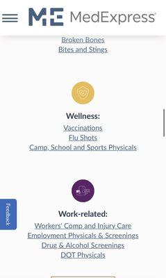 MedExpress website claiming they do school physicals.