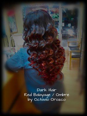 Dark Hair Red Balayage/Ombre  By Octavio Orozco