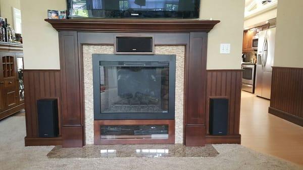 Long custom built fireplace.