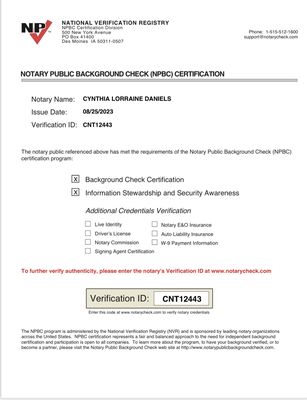 Notary public background check (NPBC) certification