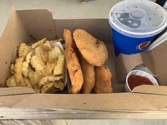 Chicken tenders and fries with drink