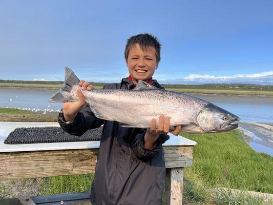 2nd King Salmon (10lb male hatchery) that we caught.    Vacuumed sealed & froze it for the flight back.  Made some Poke the next day!