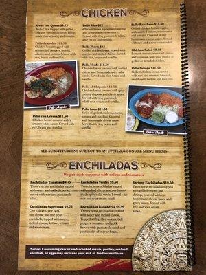 Chicken specials & enchiladas