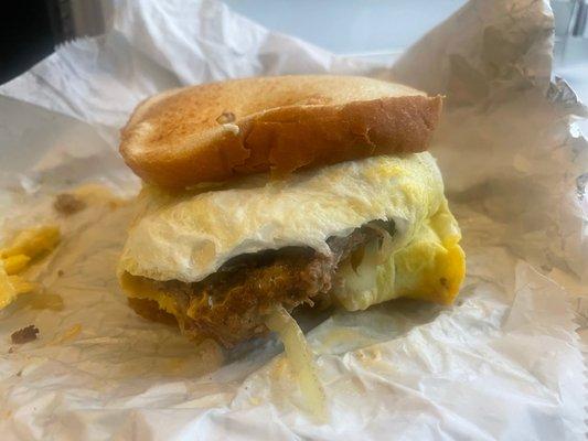 Steak egg and cheese on toast