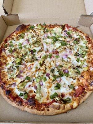 Medium 12" Pizza with 3 Toppings: Artichokes, Red Onions, and Bell Peppers