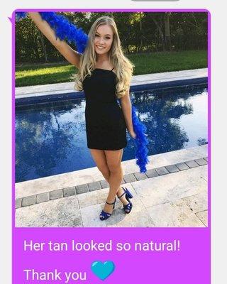 Another happy homecoming client with her Luster Tan.