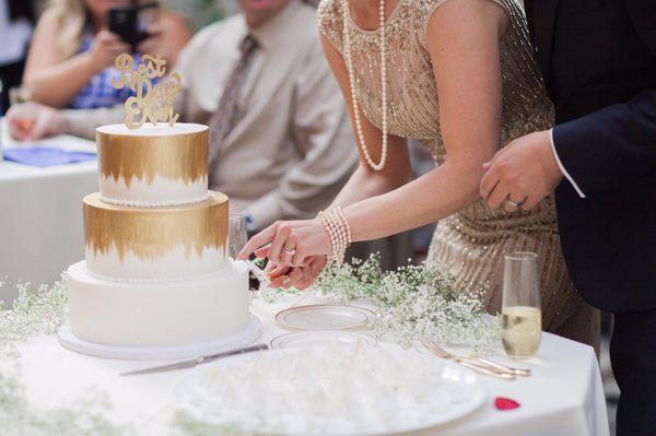 Simple golden 3 tier wedding cake for a happy Emeryville couple - 2016