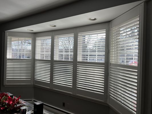 Composite shutters on a bay window