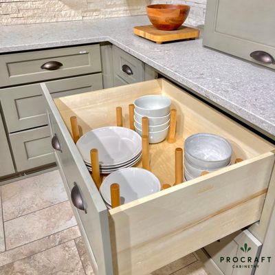 ProCraft works direct with Rev-A-Shelf providing all variations of storage system within the cabinet