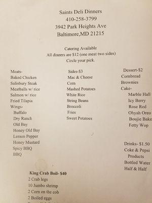 Catering menu call ahead.  Options are subject to change 
Credit cards are accepted