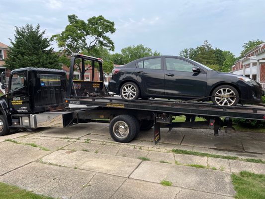 My car atop the tow.