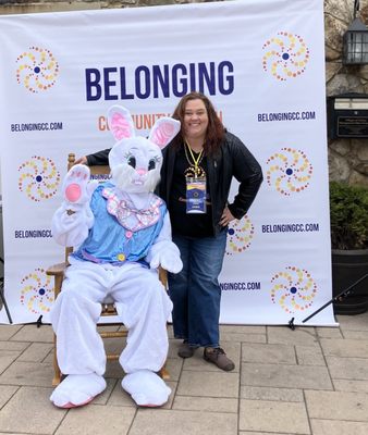 Lead Pastor Brooke Palmer with the Easter Bunny