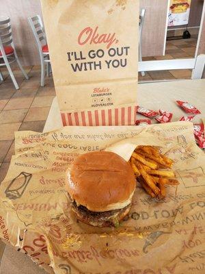 Standard green chili cheese burger