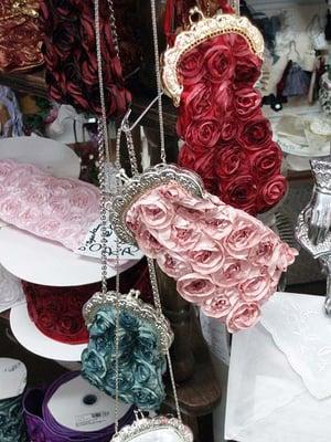 Lovely rose ribbon purses. Finished examples for sale.