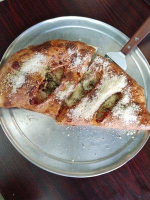 Olive and mushroom calzone