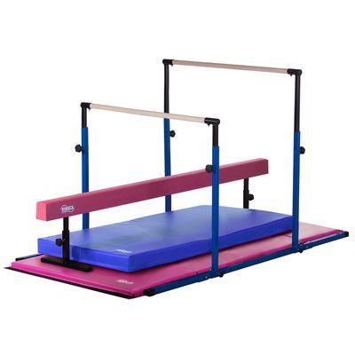 3Play Deluxe Set - Blue Parallel Bars, 8ft Pink Balance Beam, Pink Folding Mat, Blue Landing Mat