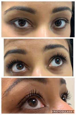 Before (top) and after lash tint and lash curl (bottoms two pics). They did a great job to my real lashes!! So happy with the outcome :)