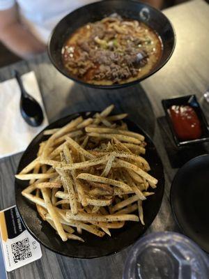 Nori Fries and Mala Udon with beef