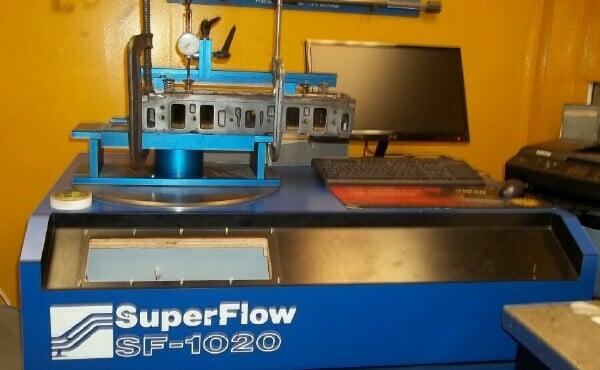 Our Computerized Superflow - 1020 Cylinder head flow Bench. Up to 1.100" lift for a 2.400 valve @ 28".