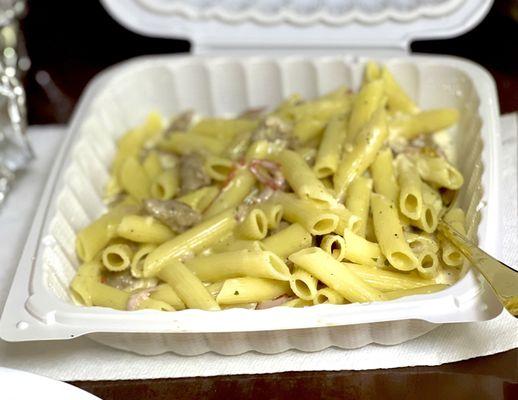 Flavorless 3 Meat Alfredo with Penne..