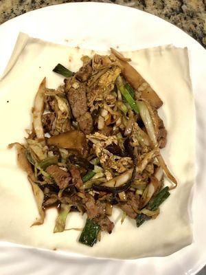 Moo Shu Pork!! So delicious!! I only wish crepes were house-made. Perfect filling you can eat with rice or alone.