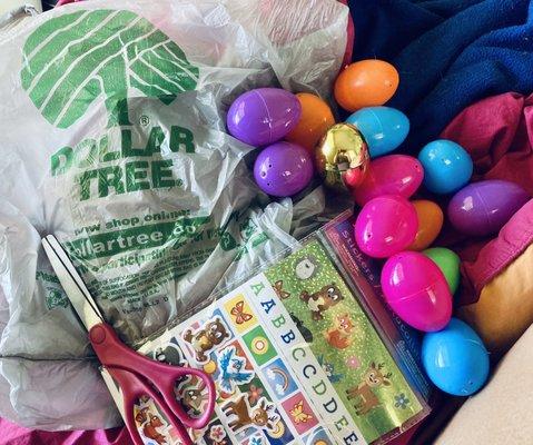 Dollar Tree -- supplies for egg hunt on nearby Driftwood Beach (Jekyll Island)