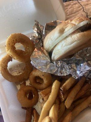 Cookout Tray-BDB, fries & onion rings