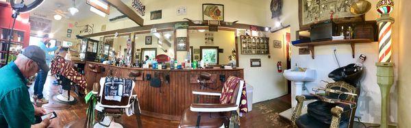 Tons of vintage barbershop equipment and decor