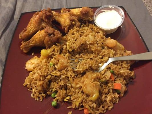 Fresh rice and lemon pepper wings