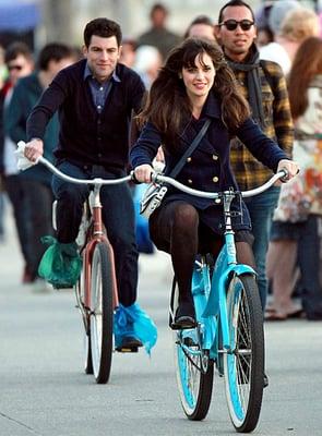 Zooey Deschanel renting our bike to shoot a scene for "New Girl".