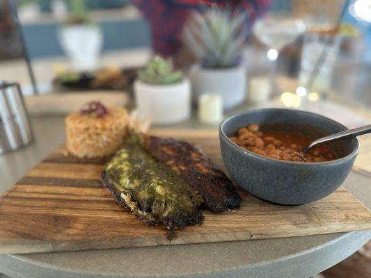 Red snapper with rice and churro with beans