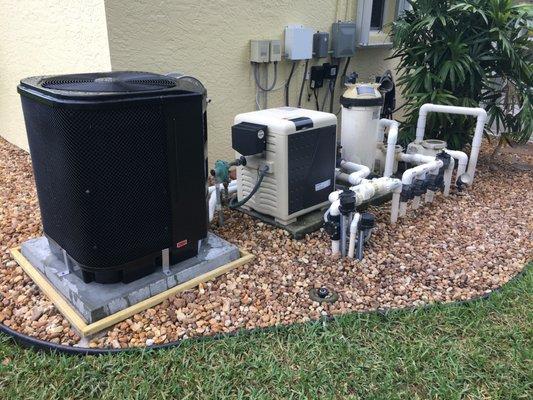 Gulfstream Heat Pump (Pool) and Pentair Gas Heater (Spa)