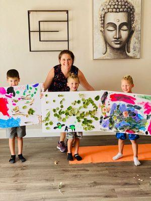 Creating nature art, positive self expression, breathwork and more in kids classes.