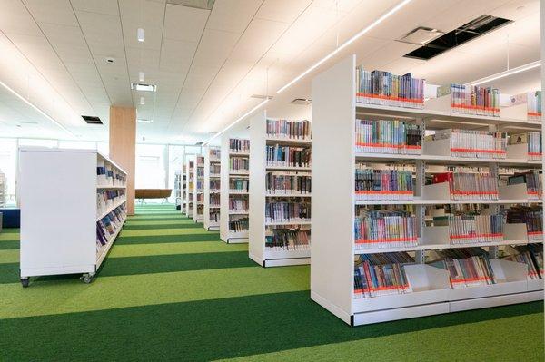 The newly renovated east side of the library, housing our children's items.