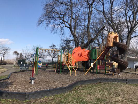 The playground is in decent condition.