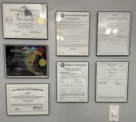 Training Certificates & County Permit's to provide service