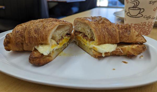 Bacon egg and cheese on a croissant