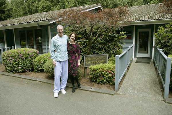 Dr. Crowell, founding ophthalmologist, with husband (who works next door)