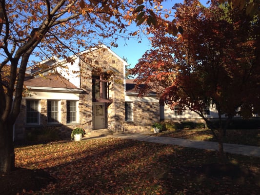 TMPC in the fall. View from the courtyard toward the education wing.